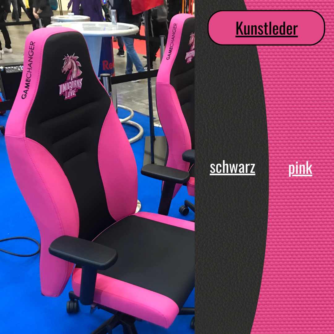 gaming stuhl pink und schwarz mit sticklogo