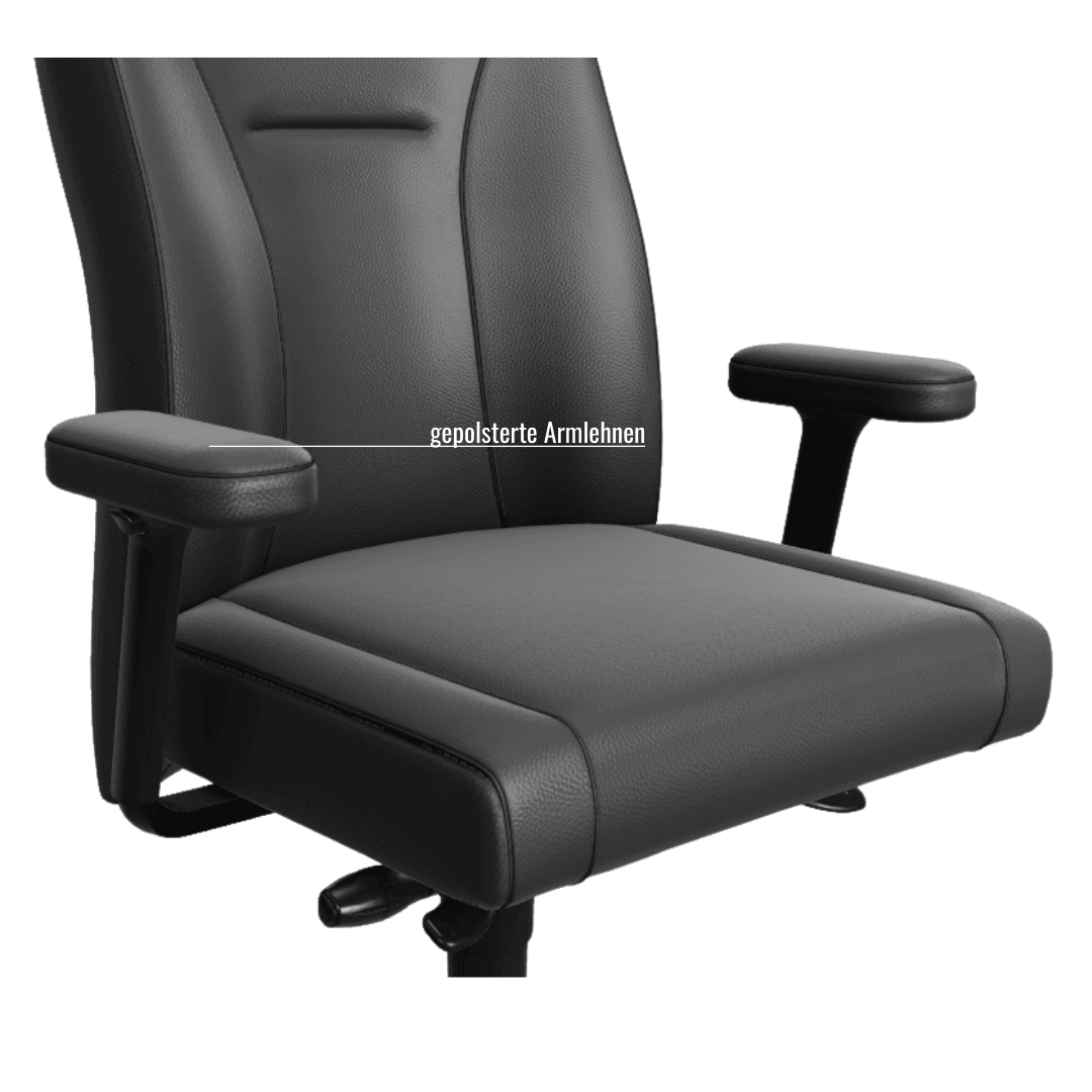 gepolsterte Armlehnen an einem Gamingstuhl aus echtem Leder